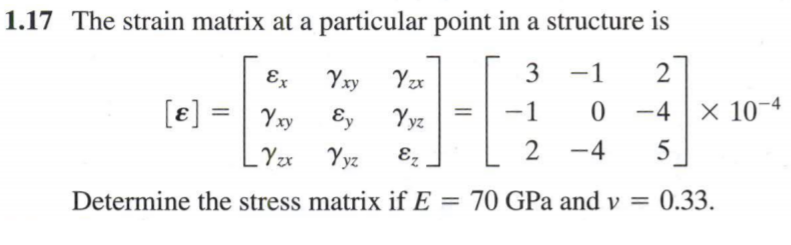 Solved The strain matrix at a particular point in a | Chegg.com