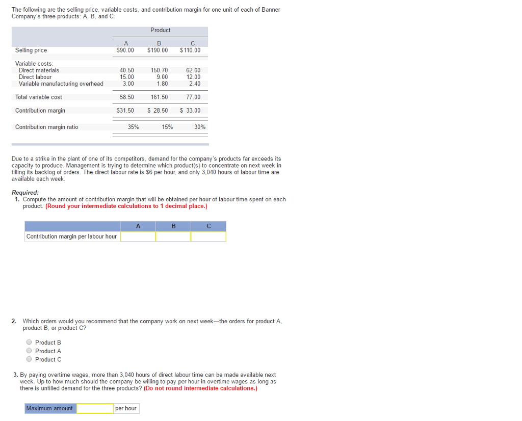 Solved The Following Are The Selling Price, Variable Costs, | Chegg.com