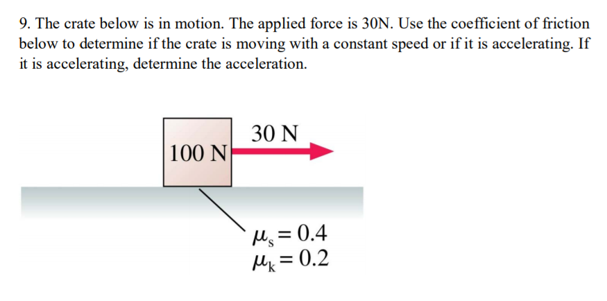 Solved 9. The crate below is in motion. The applied force is | Chegg.com