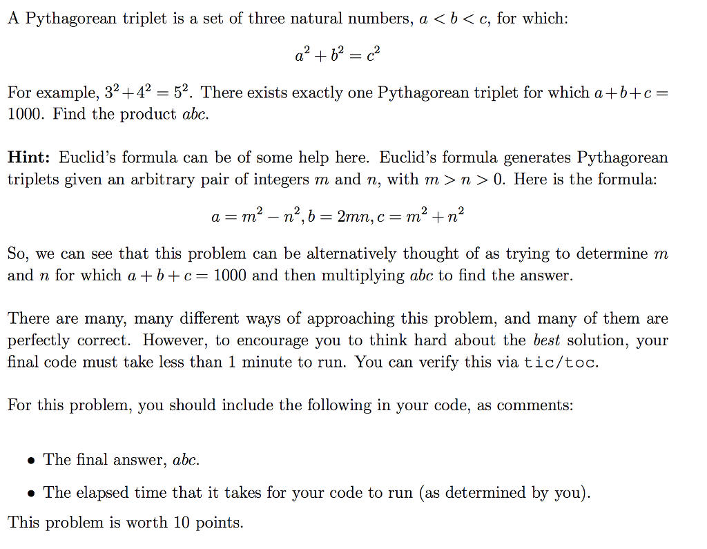 Solved A Pythagorean triplet is a set of three natural | Chegg.com