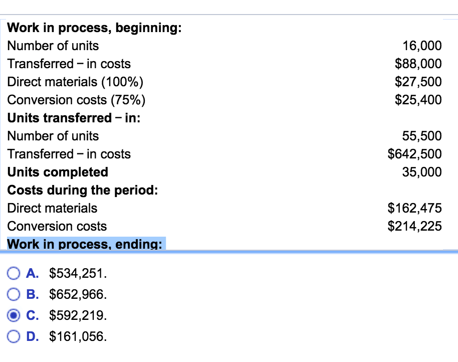 Solved Work in process, beginning Number of units