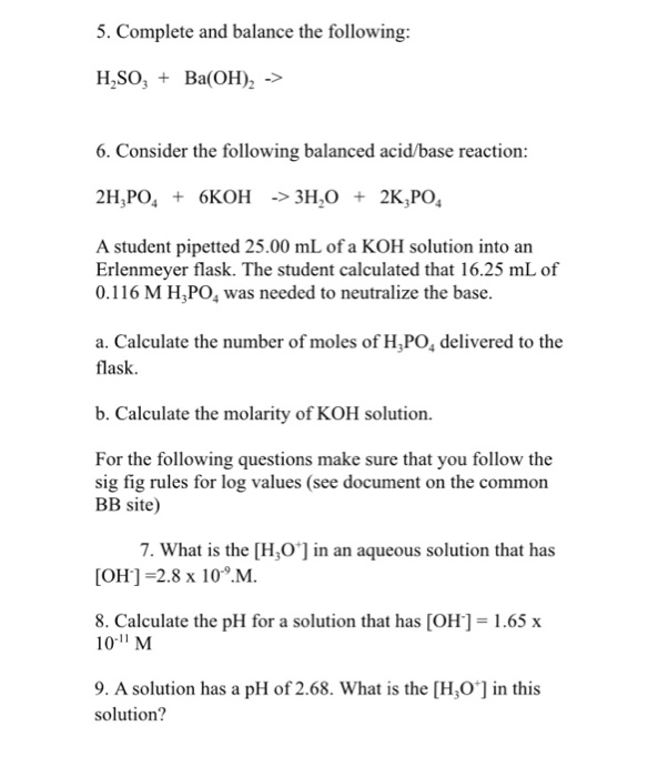 Solved Complete and balance the following: H_2SO_3 + | Chegg.com