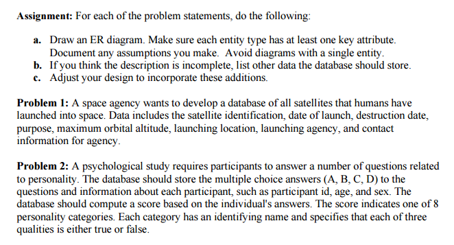 Solved Assignment: For each of the problem statements, do | Chegg.com