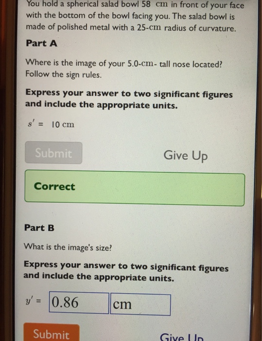 Solved You hold a spherical salad bowl 58 cm in front of