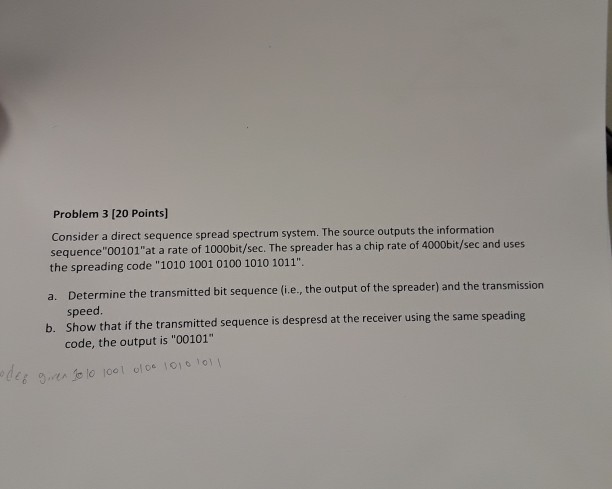 Solved Problem 3 [20 Points] Consider a direct sequence | Chegg.com