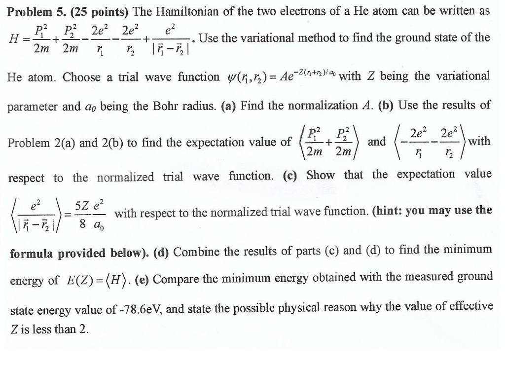 Solved Problem 5. (25 points) The Hamiltonian of the two | Chegg.com