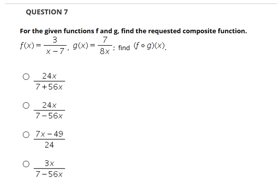 Solved QUESTION 7 For The Given Functions F And G, Find The | Chegg.com