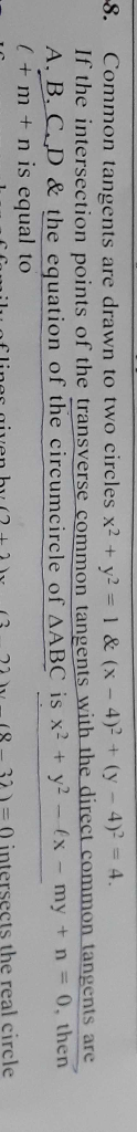 Solved Common Tangents Are Drawn To Two Circles X2 Y2 1 Chegg