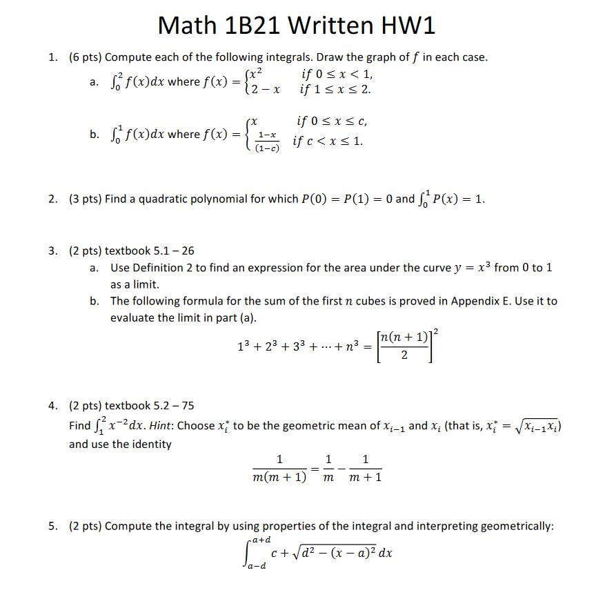 Solved Math 1B21 Written HW1 1. (6 pts) Compute each of the | Chegg.com