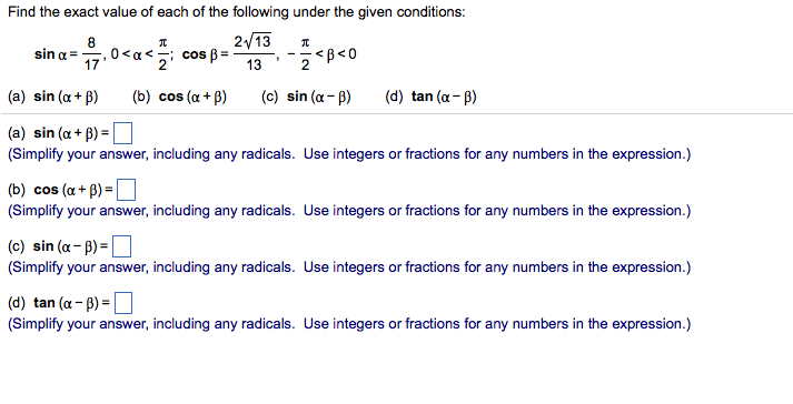 Find the exact value of each of the following under | Chegg.com