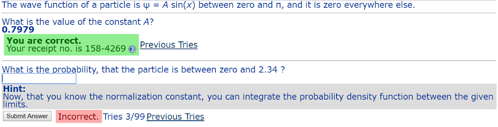 Solved The wave function of a particle is y-A sin(x) between | Chegg.com
