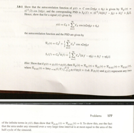 Solved 38-1 Show that the autocorrelation function of g(0) = | Chegg.com