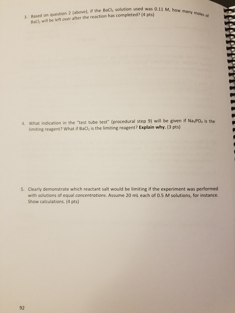 Experiment 6 Limiting Reactant Prelab Questions 20 Chegg