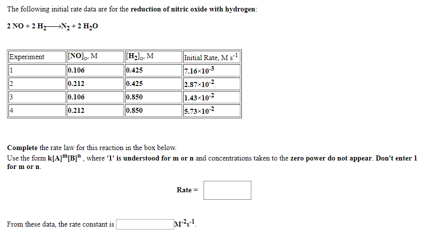 solved-the-following-initial-rate-data-are-for-the-reduction-chegg