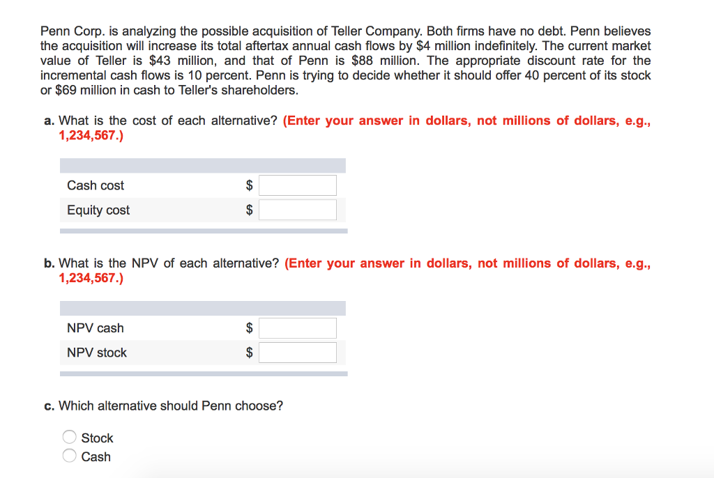 Solved Penn Corp. is analyzing the possible acquisition of