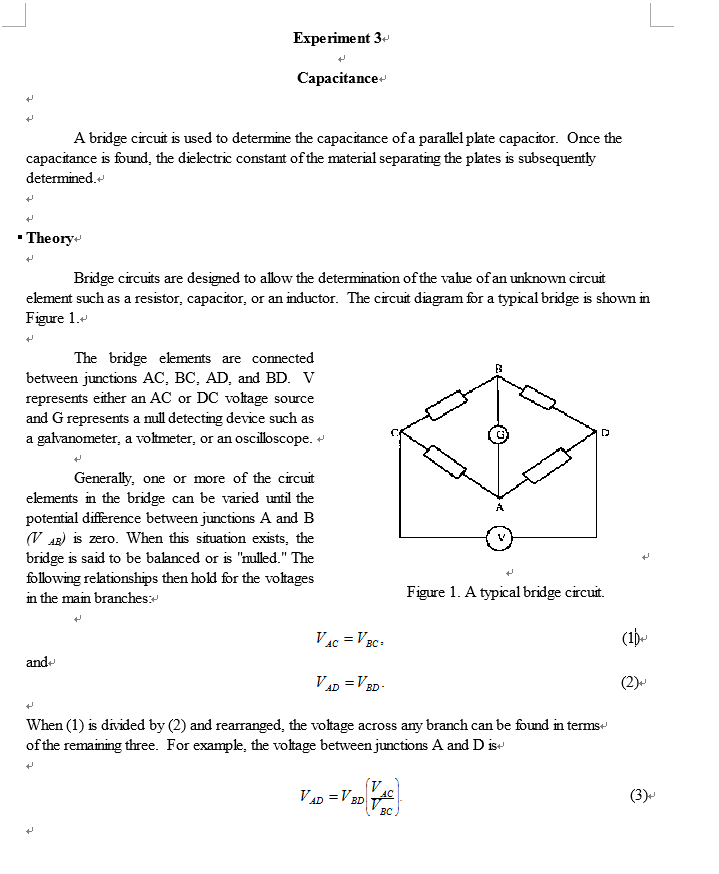 Solved Experiment 3 Capacitance A bridge circuit is used to | Chegg.com