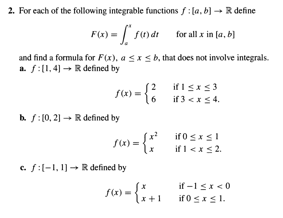 Solved For each of the following integrable functions f : | Chegg.com