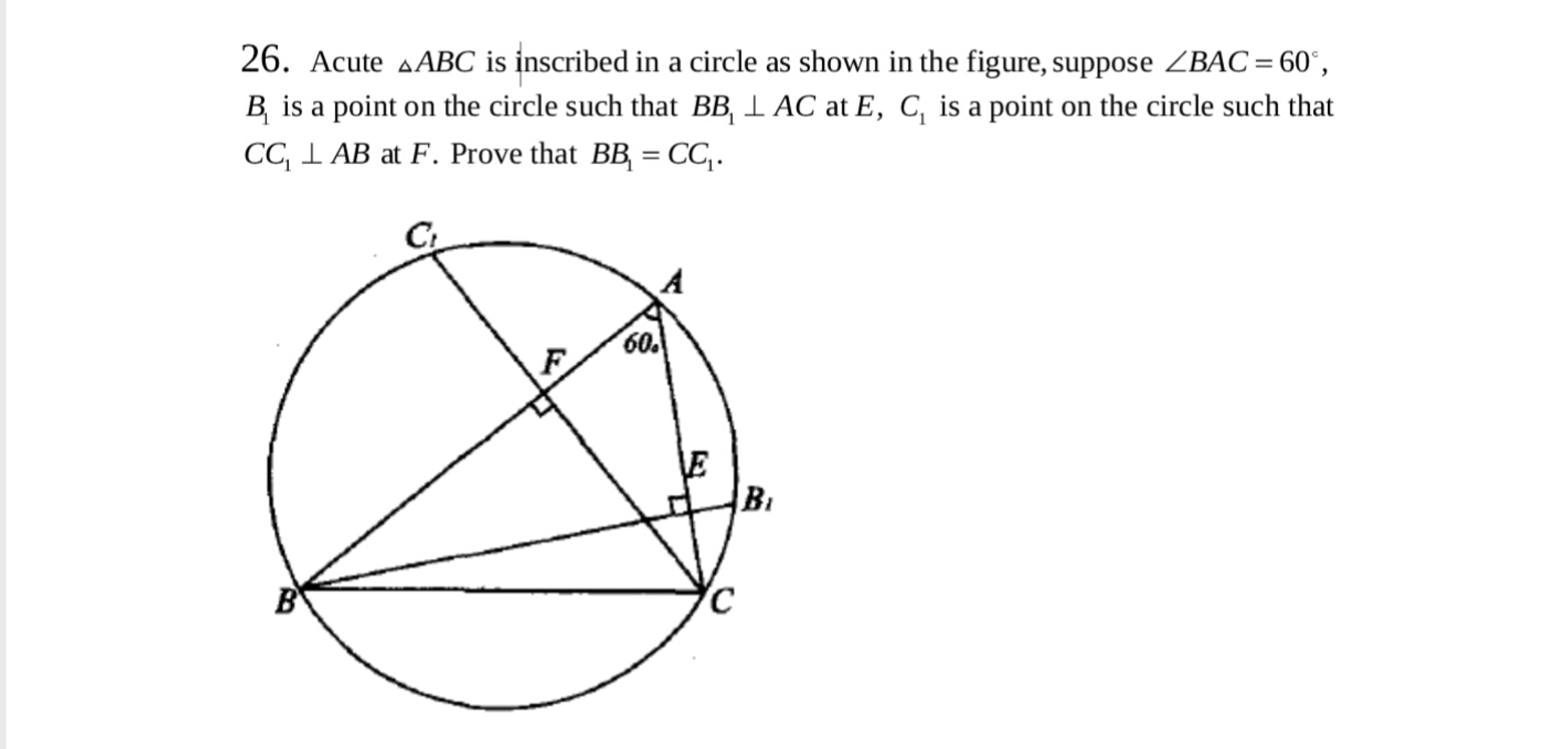 Solved 26. Acute aABC is inscribed in a circle as shown in | Chegg.com