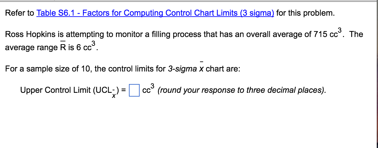 Solved Refer to Table $6.1- Factors for Comauting Control | Chegg.com
