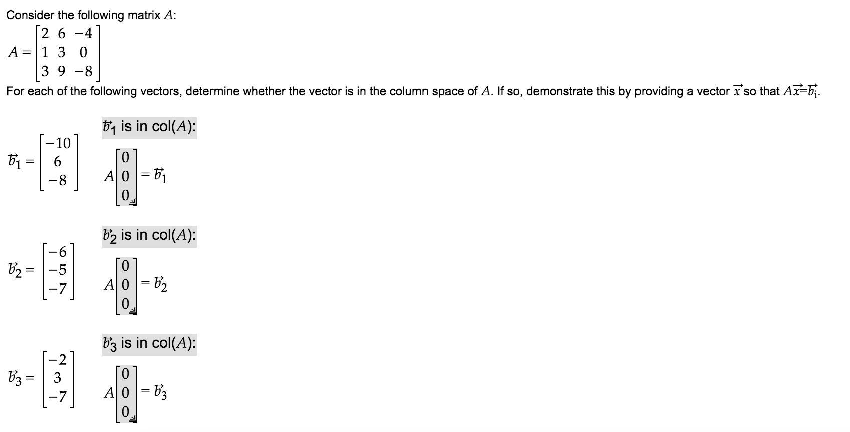 Solved Consider the following matrix A: For each of the | Chegg.com