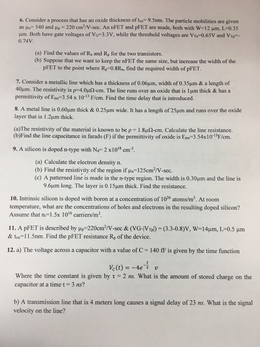 Solved Consider A Process That Has An Oxide Thickness Of | Chegg.com