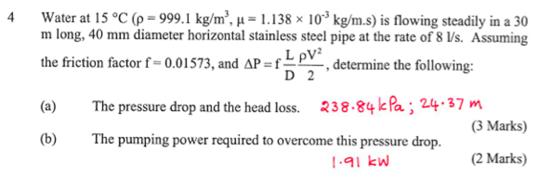 Solved Water At 15 Degree C (rho = 999.1 Kg/m^3, 1.138 Times | Chegg.com