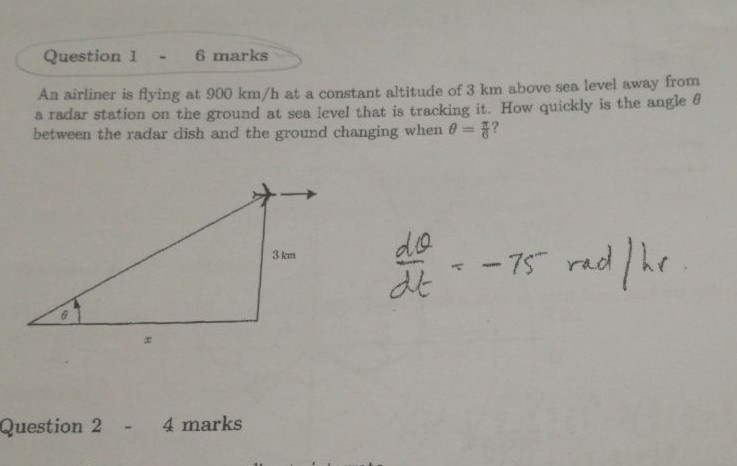 Solved Question 1-6 marks An airliner is flying at 900 km/h | Chegg.com