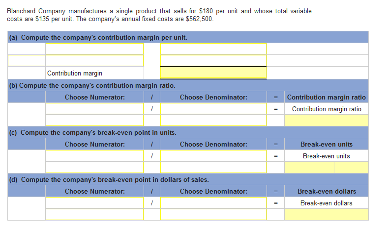 Solved Blanchard Company manufactures a single product that