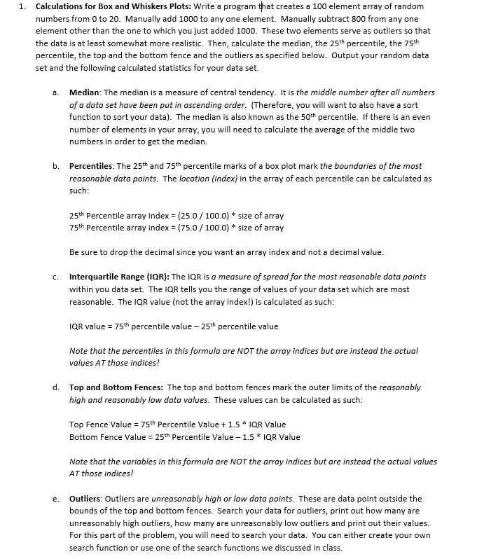 Solved Calculations for Box and Whiskers Plots: Write a | Chegg.com