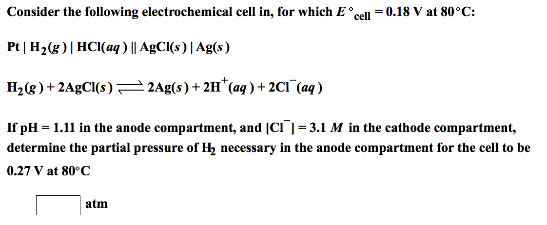 Solved Consider the following electrochemical cell in, for | Chegg.com