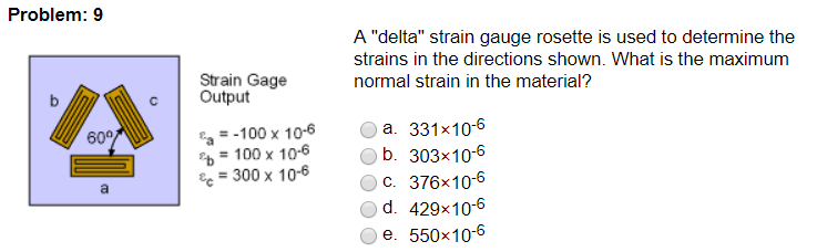 Solved Problem:9 A "delta" strain gauge rosette is used to | Chegg.com