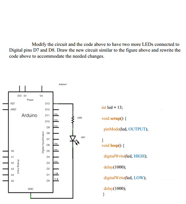 Solved Modify the circuit and the code above to have two | Chegg.com