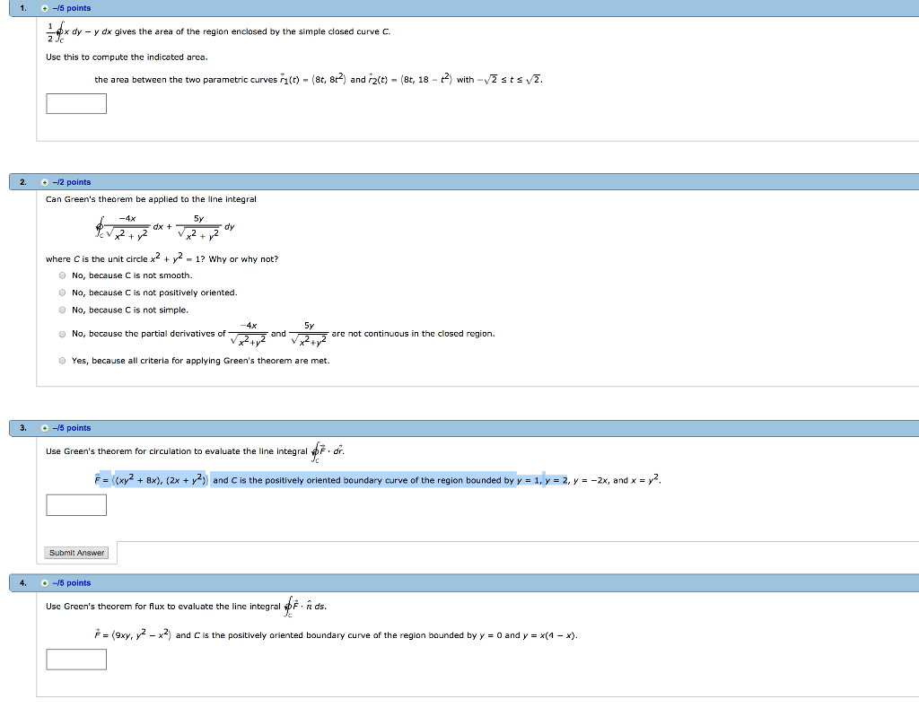 Solved 1. -5 points x dy y dx gives the area of the region | Chegg.com