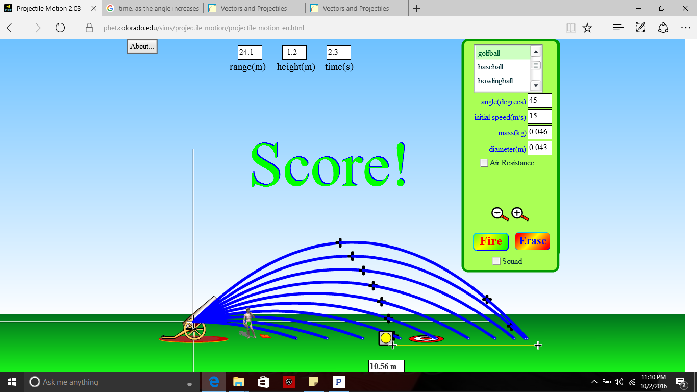 Solved Projectile Motion 2.03 × G time. as the angle | Chegg.com