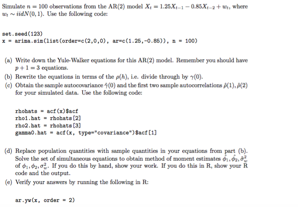 Simulate n = 100 observations from the AR(2) model | Chegg.com