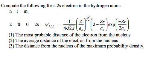 Solved Compute the following for a 2s electron in the | Chegg.com