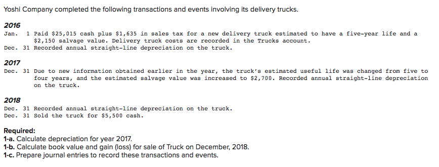 Solved Yoshi Company Completed The Following Transactions 