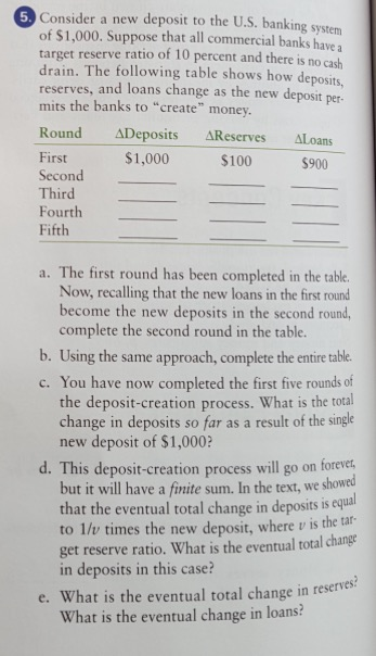 Solved Consider A New Deposit To The U S Banking System Of Chegg