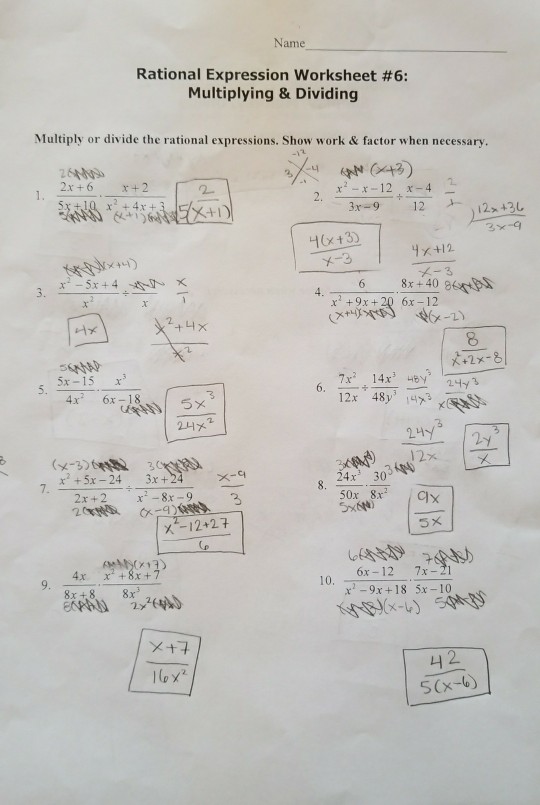 Rational Expressions Worksheet Answers