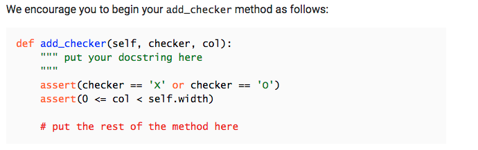 Write a method add_checker(self, checker, col) that | Chegg.com