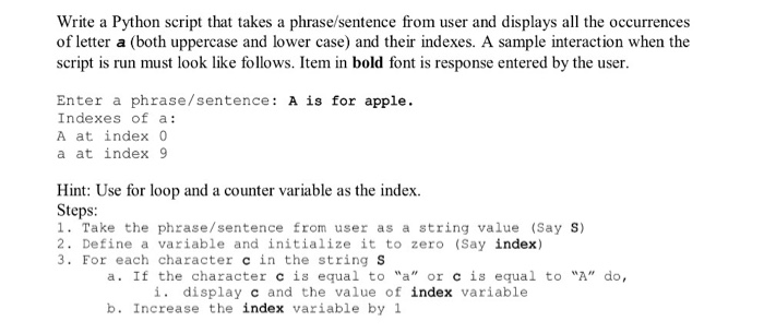 Solved Write a Python script that takes a phrase/sentence | Chegg.com