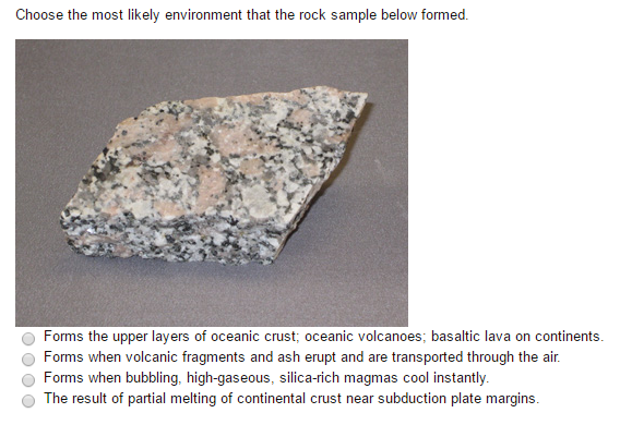 Solved Choose the most likely environment that the rock | Chegg.com