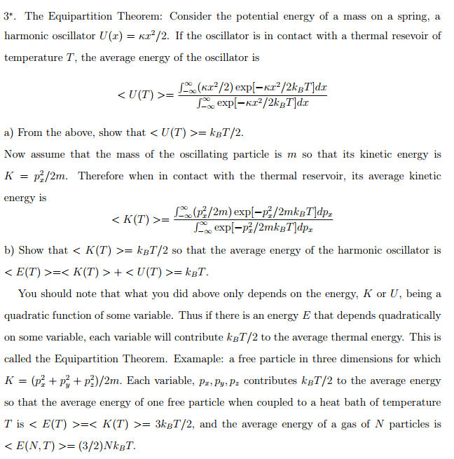 Solved The Equipartition Theorem: Consider the potential | Chegg.com