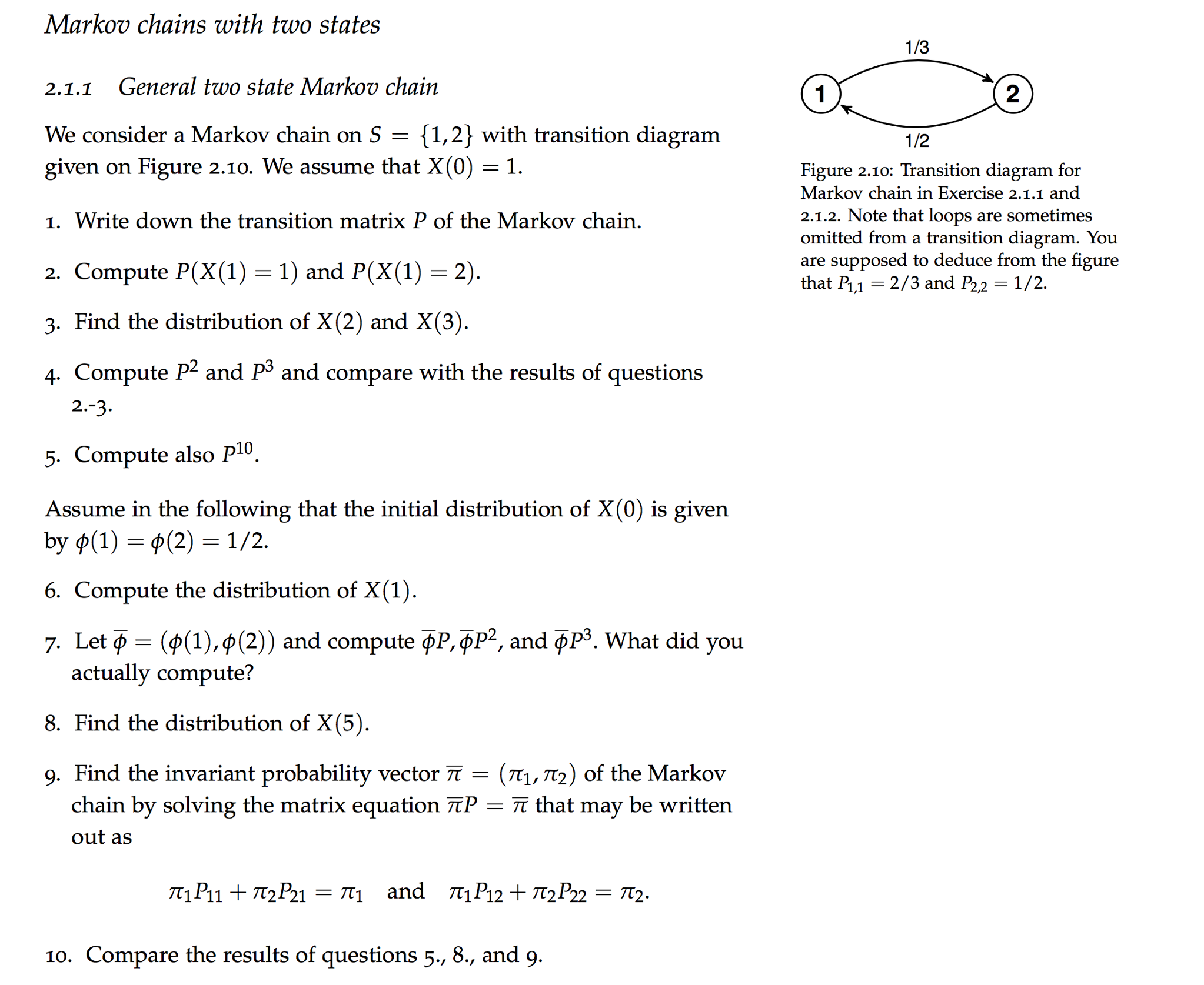 Solved We consider a Markov chain on S = {1, 2} with