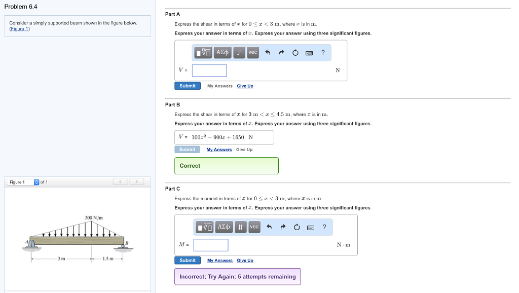 Solved Problem 6.4 Part A Consider a simply supported beam | Chegg.com