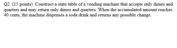 Solved Construct a state table of a vending machine that | Chegg.com