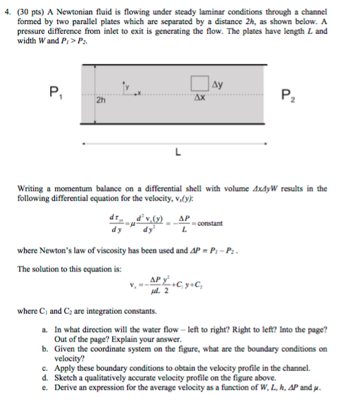 4. (30 pts) A Newtonian fluid is flowing under steady | Chegg.com