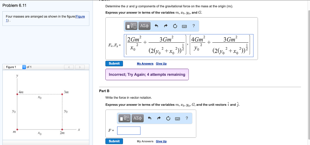 Solved Four masses are arranged as shown in the | Chegg.com