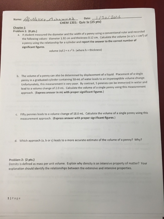 Solved A student measured the diameter and the width of a