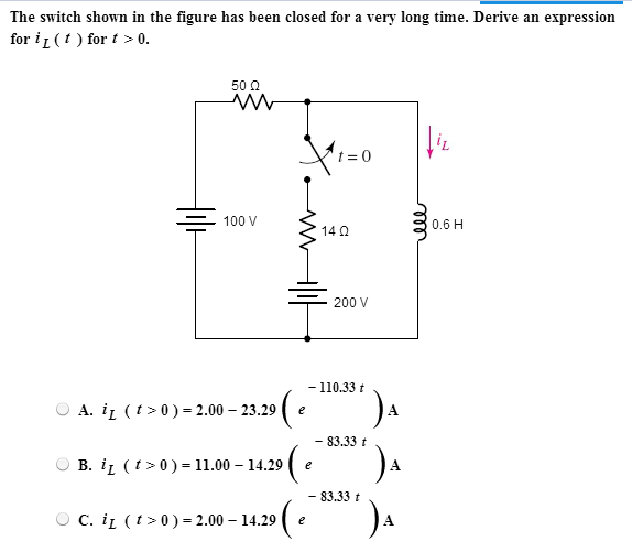 Solved The switch shown in the figure has been closed for a | Chegg.com